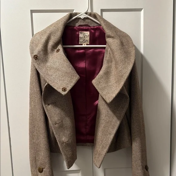 Tulle Brown Blazer with Structured Collar Size S - Picture 4 of 6